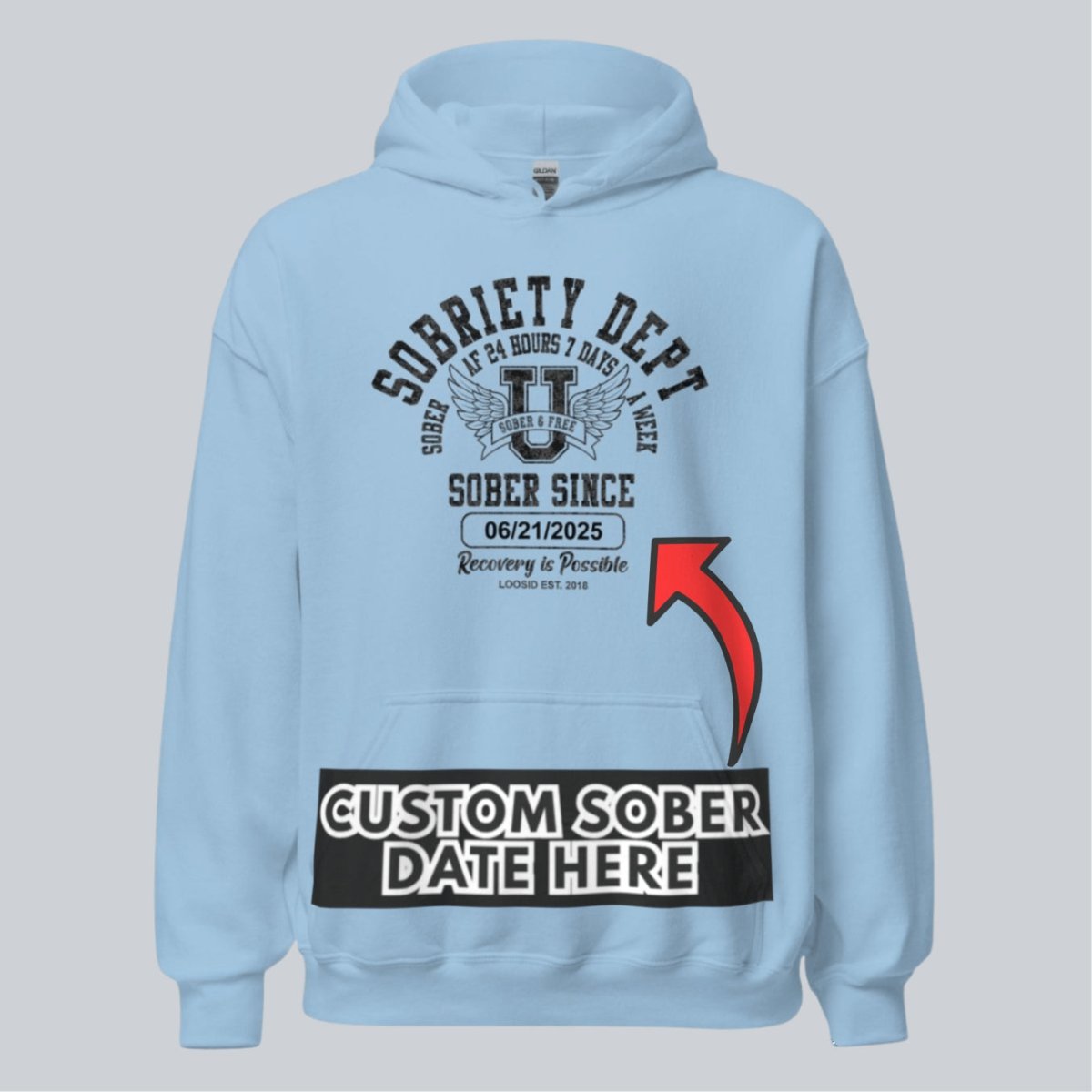 Recovery Hoodie | Sobriety Dept Hoodie with Custom Sobriety Date