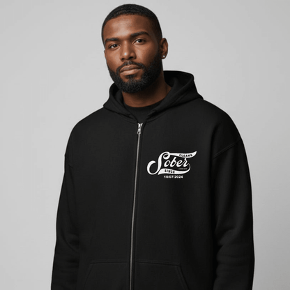 Recovery Zip Hoodie | Men's Sober Since Front & Back Print