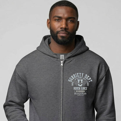 Recovery Hoodie | Sobriety Dept 24/7 Zip Hoodie with Custom Date