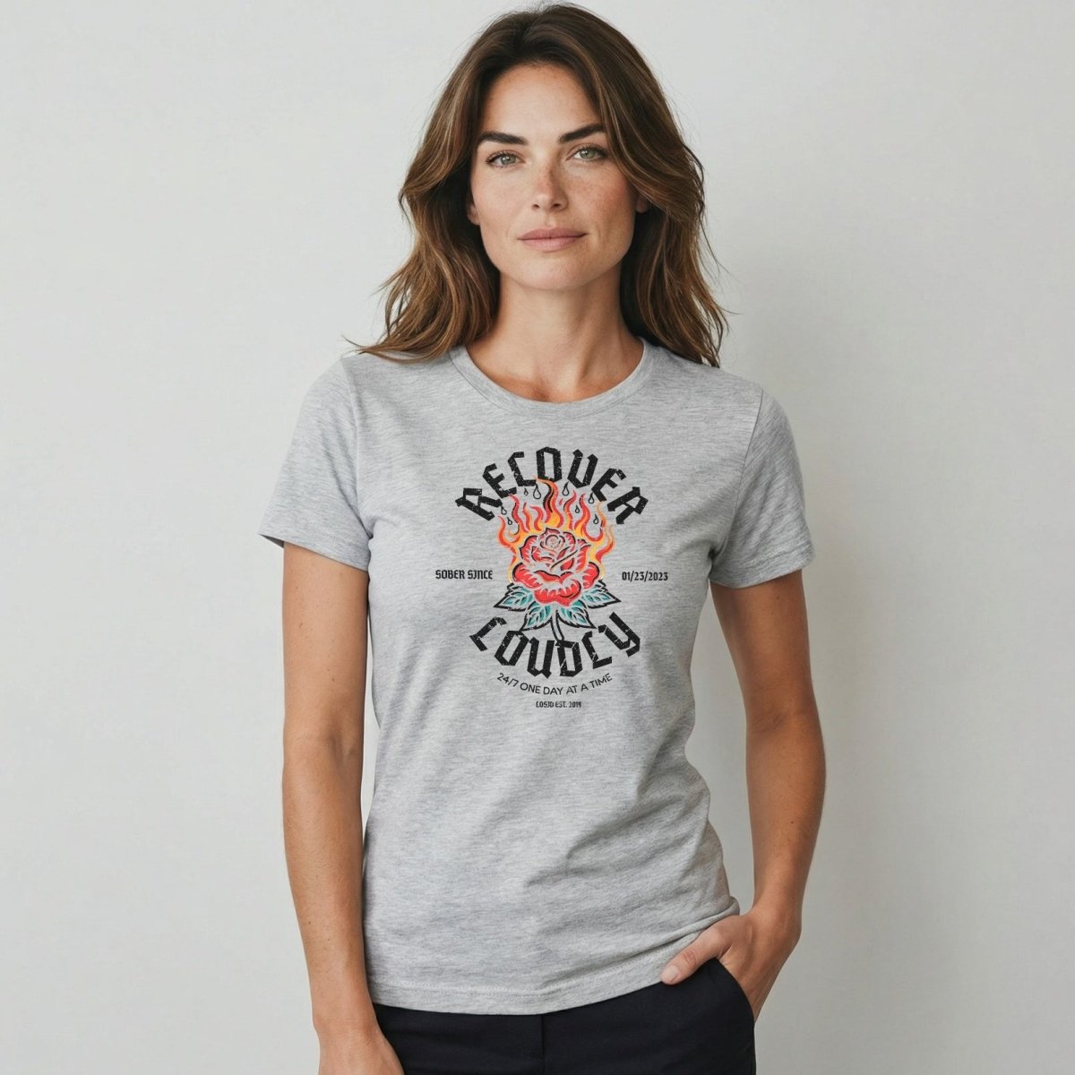 Recover Loudly Sober T Shirt with Custom Sobriety Date