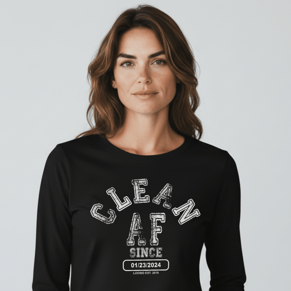 Clean AF Long Sleeve Sober T Shirt lifestyle view (view 5)