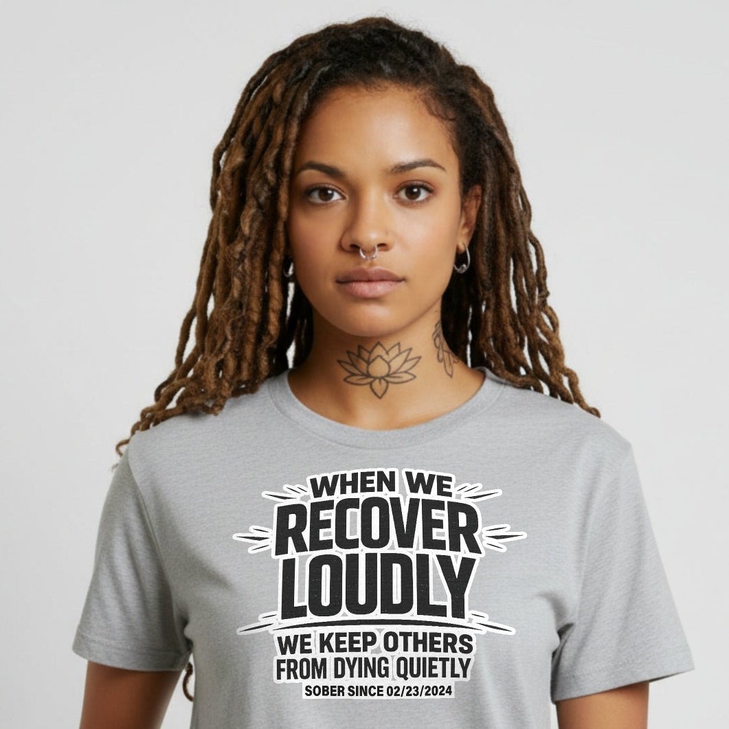 We Do Recover Sober T Shirt close-up view (view 12)