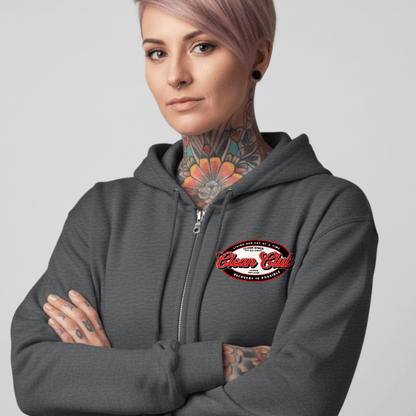 Clean Club Badge Left Chest Print Unisex Zip Recovery Hoodie packaging detail (view 8)