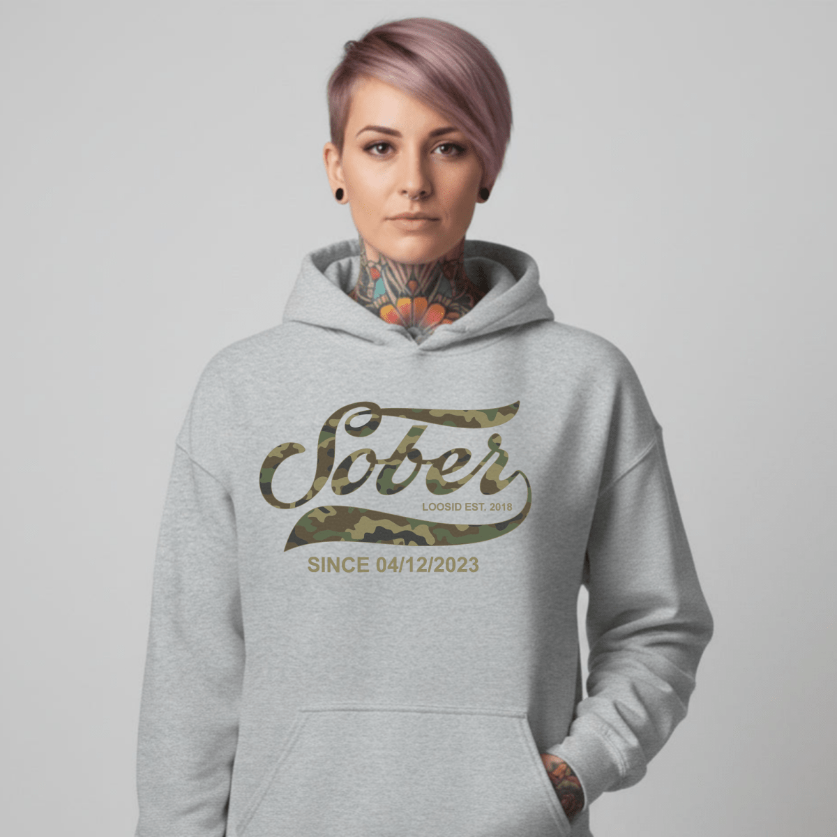 Recovery Hoodie | Unisex Sober Since Camo Hoodie with Personalized Date