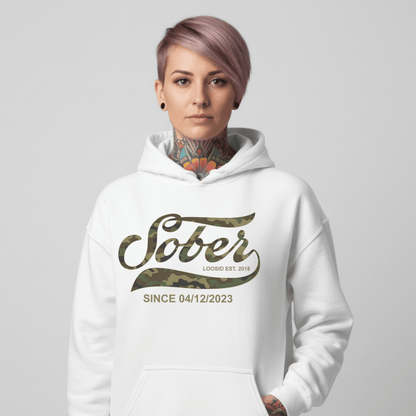 Recovery Hoodie | Unisex Sober Since Camo Hoodie with Personalized Date