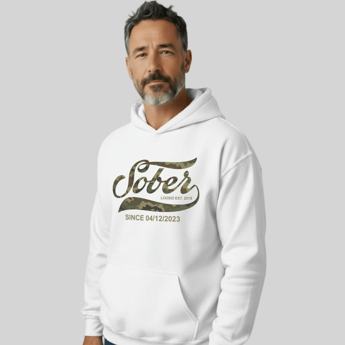 Recovery Hoodie | Unisex Sober Since Camo Hoodie with Personalized Date