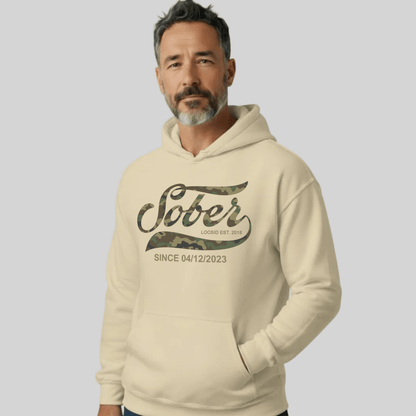 Recovery Hoodie | Unisex Sober Since Camo Hoodie with Personalized Date