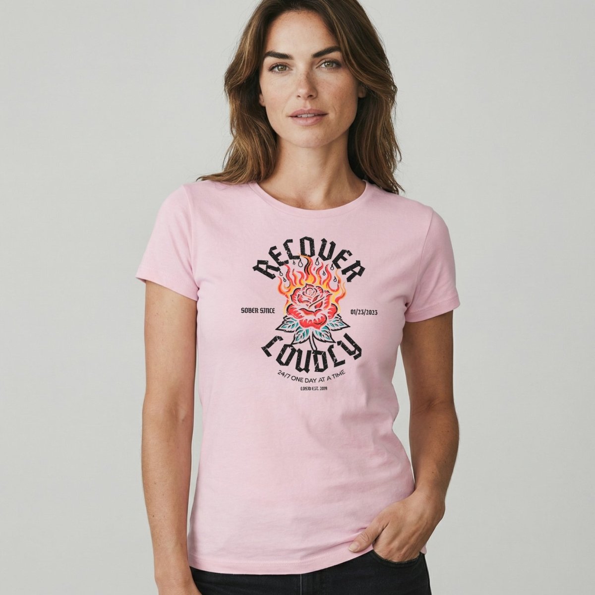 Recover Loudly Sober T Shirt with Custom Sobriety Date