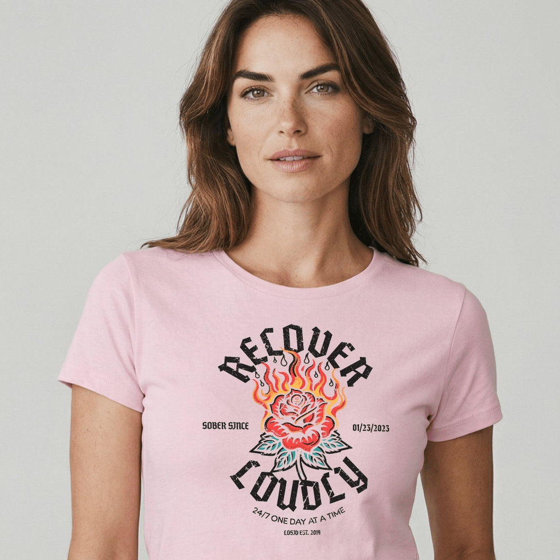 Recover Loudly Sober T Shirt with Custom Sobriety Date