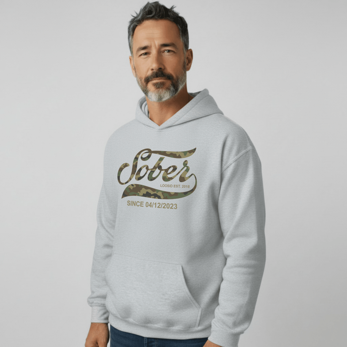 Recovery Hoodie | Unisex Sober Since Camo Hoodie with Personalized Date