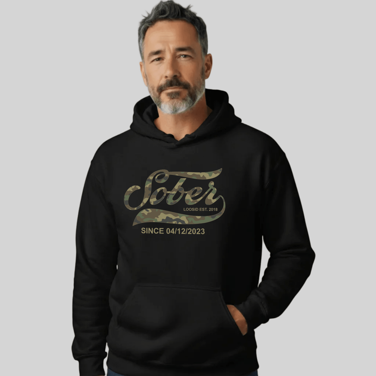 Recovery Hoodie | Unisex Sober Since Camo Hoodie with Personalized Date