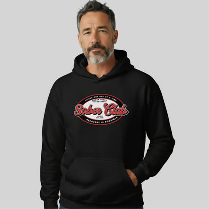 Sober Club Badge Unisex Hoodie with Custom Sobriety Date