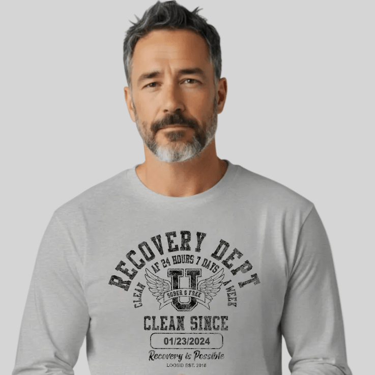 Recovery Dept Clean AF 24 7 Long Sleeve Sober T Shirt featuring the design (view 21)