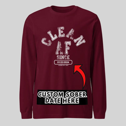 Clean AF Since Long Sleeve Sober T Shirt close-up view (view 12)