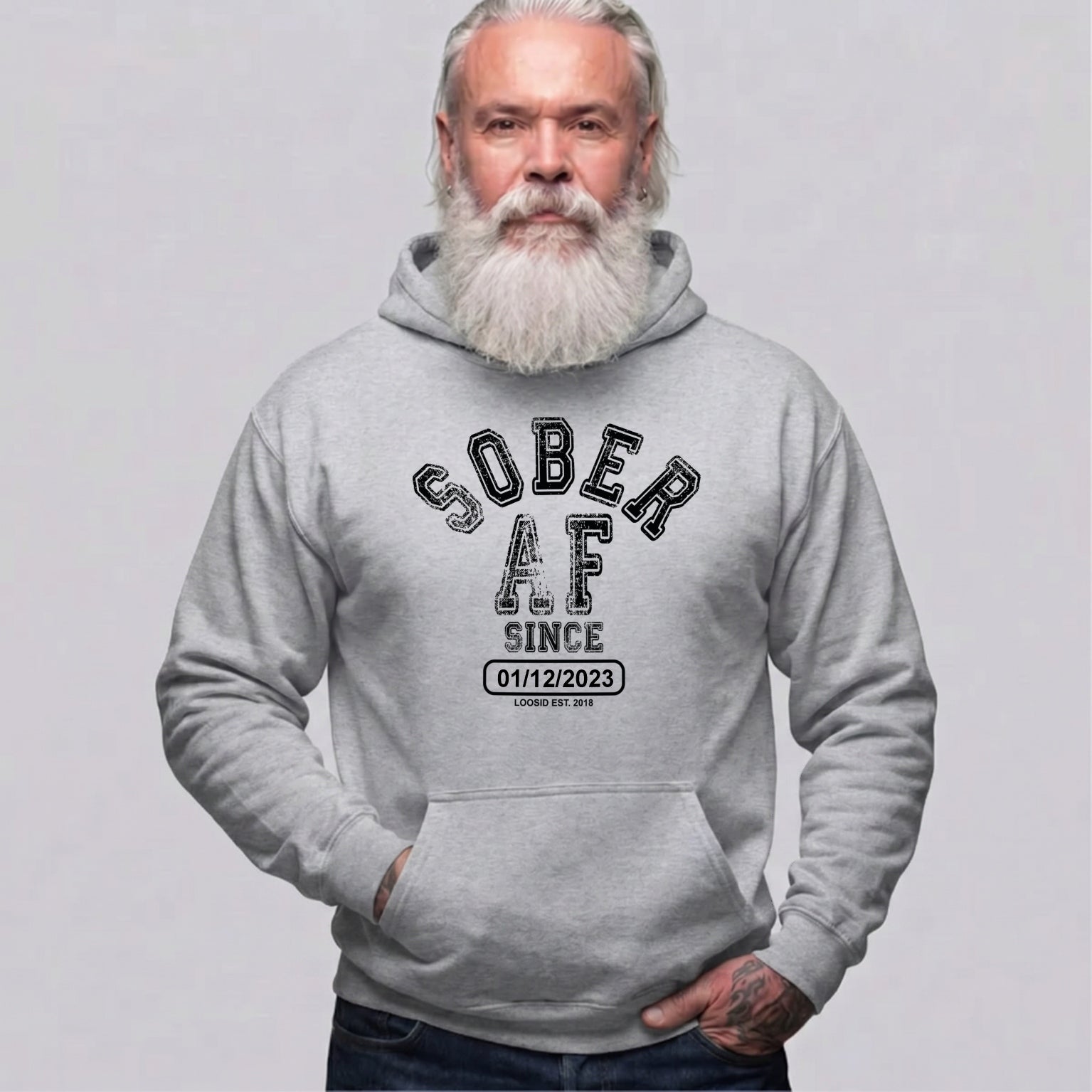Recovery Hoodie | Sober AF Since Hoodie with Custom Sobriety Date