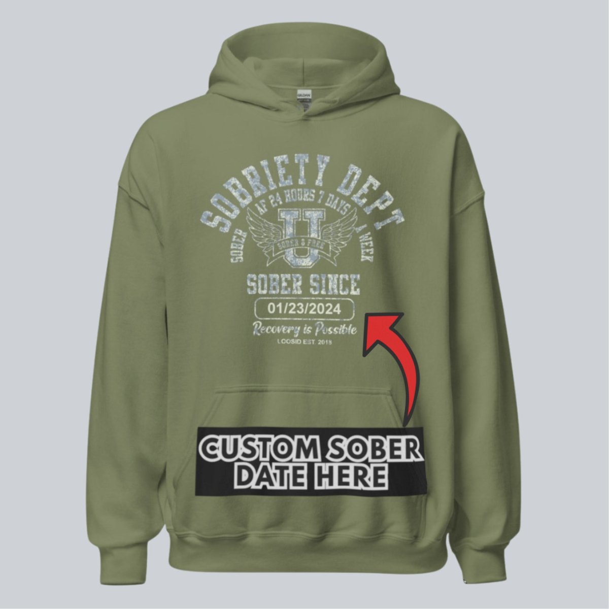 Recovery Hoodie | Sobriety Dept Hoodie with Custom Sobriety Date