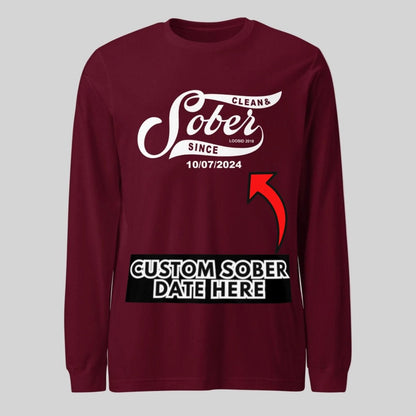 Men's Sober Since Long Sleeve T-shirt w/ Custom Sobriety Date