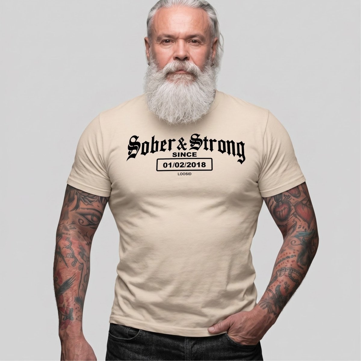 Old School Sober & Strong Sober T Shirt back view (view 17)
