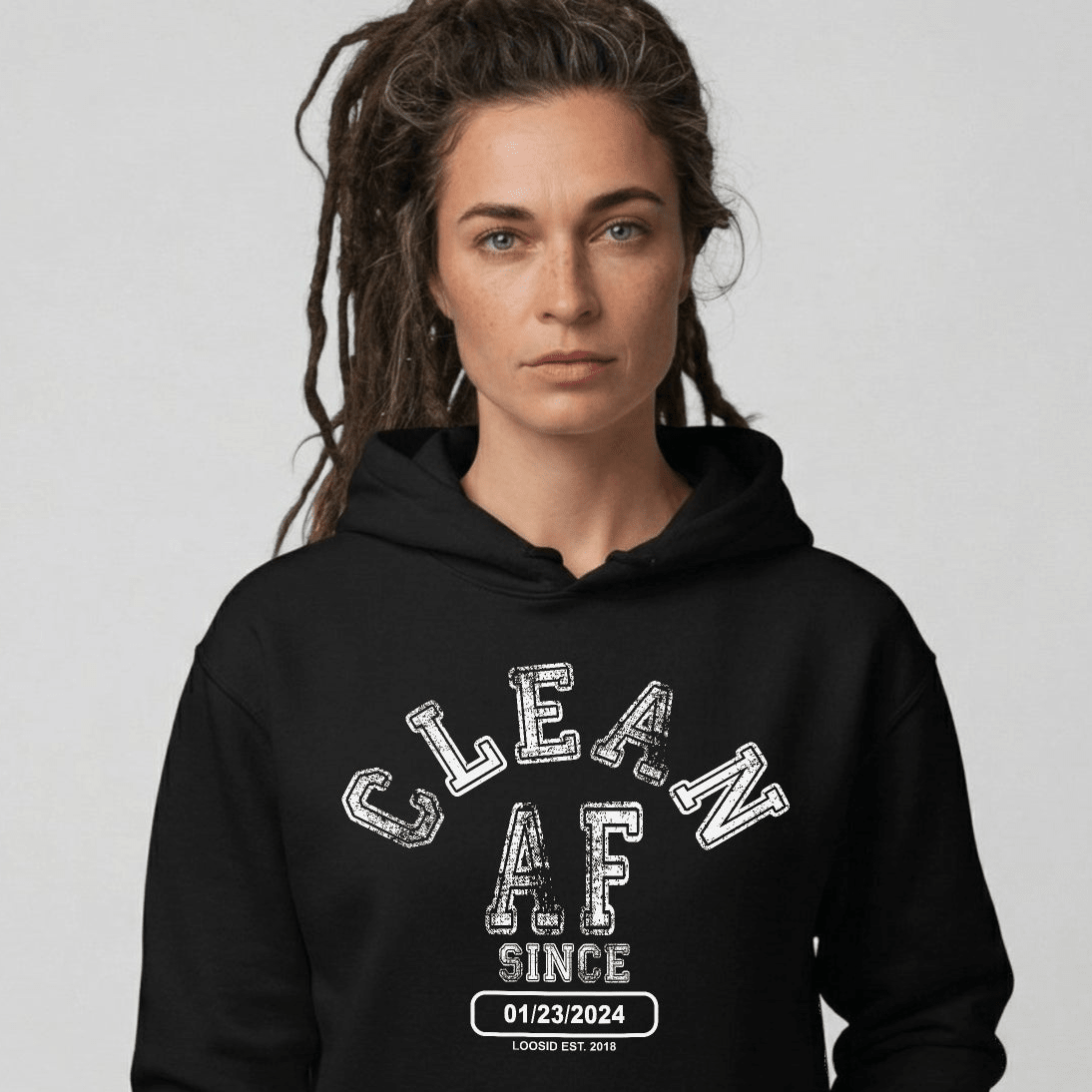 Clean AF Since Recovery Hoodie close-up view (view 2)