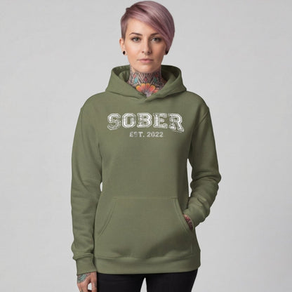 Sober Est. Hoodie w Personalized Sobriety Year Recovery Hoodie back view (view 17)