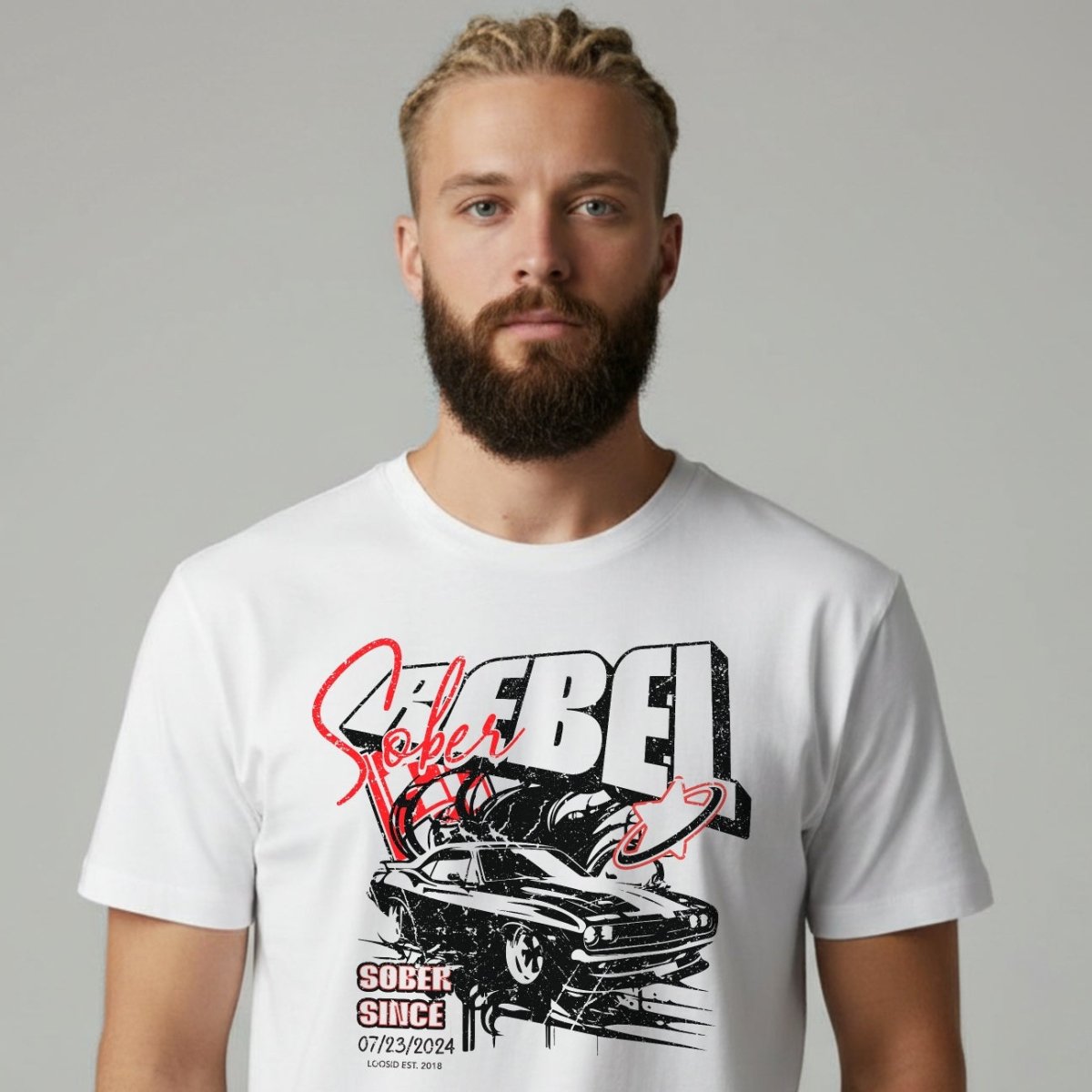 Men's Sober Rebel T-shirt with Custom Sobriety Date