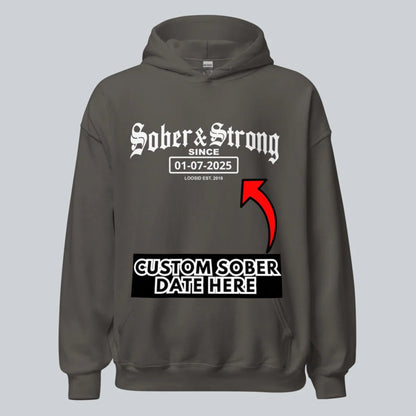 Recovery Hoodie | Women’s Old School Sober & Strong Hoodie with Custom Date