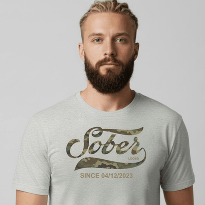 Sober T Shirt | Sober Since Camo Tee with Personalized Date
