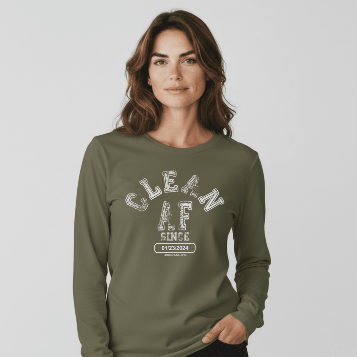 Clean AF Long Sleeve Sober T Shirt side view (view 26)