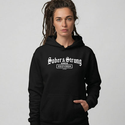 Old School Sober & Strong Recovery Hoodie side view (view 6)