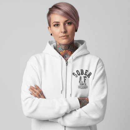 Recovery Hoodie | Sober AF Since Zip Hoodie with Custom Sobriety Date