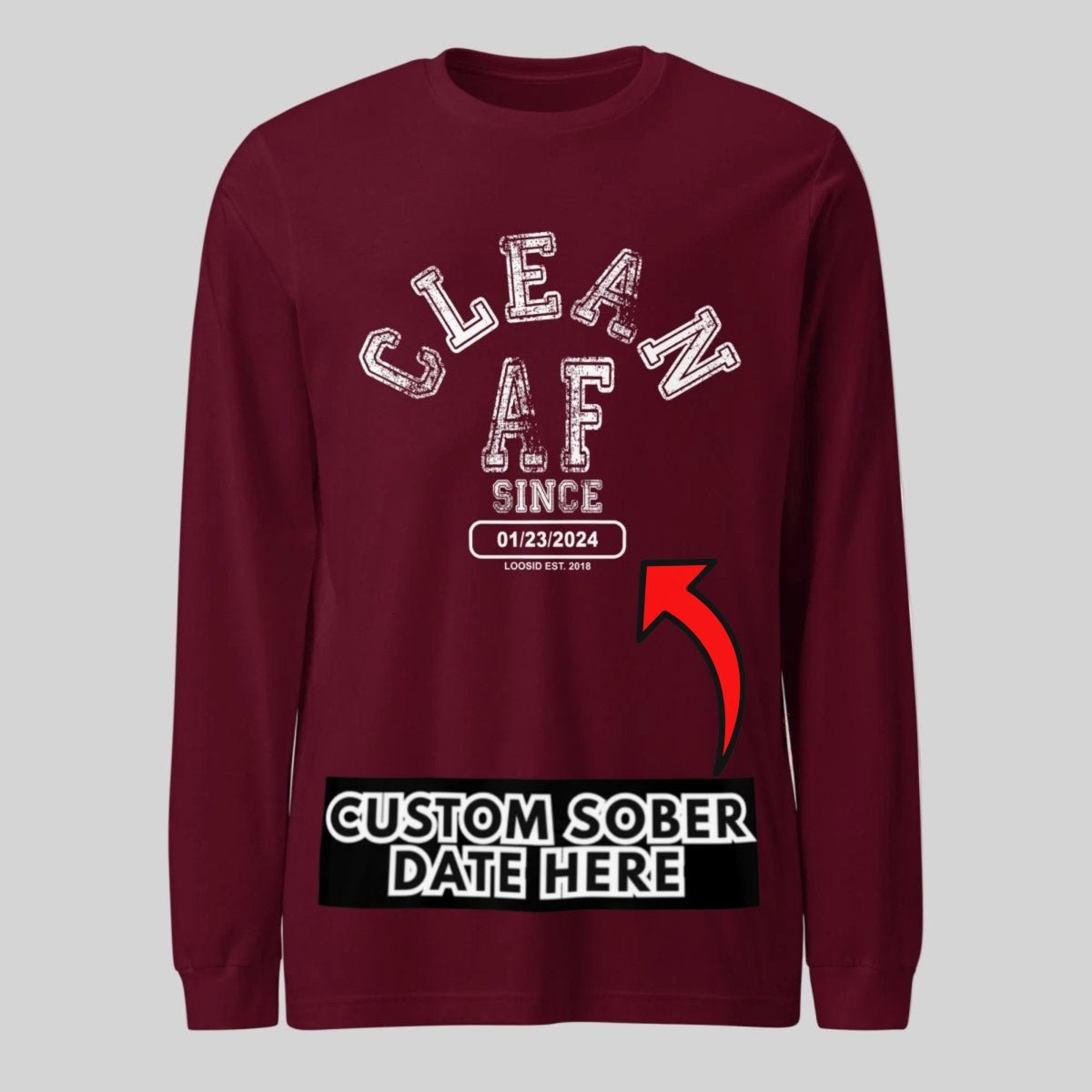 Clean AF Long Sleeve Sober T Shirt close-up view (view 12)