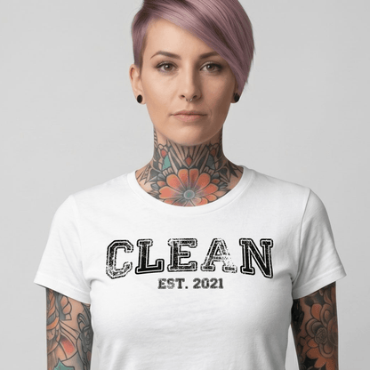 Clean T-Shirt | Women's Clean EST. Tee with Personalized Sobriety Date