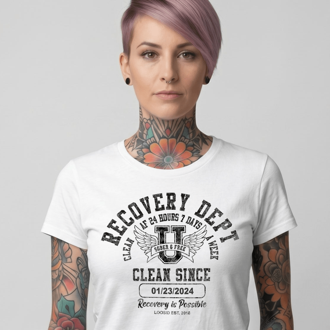 Clean Since Sobriety Sober T Shirt close-up view (view 12)