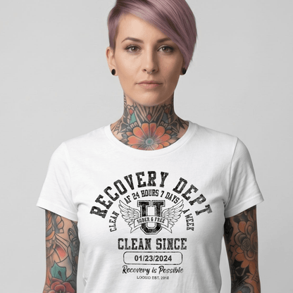 Clean Since Sobriety Sober T Shirt close-up view (view 12)