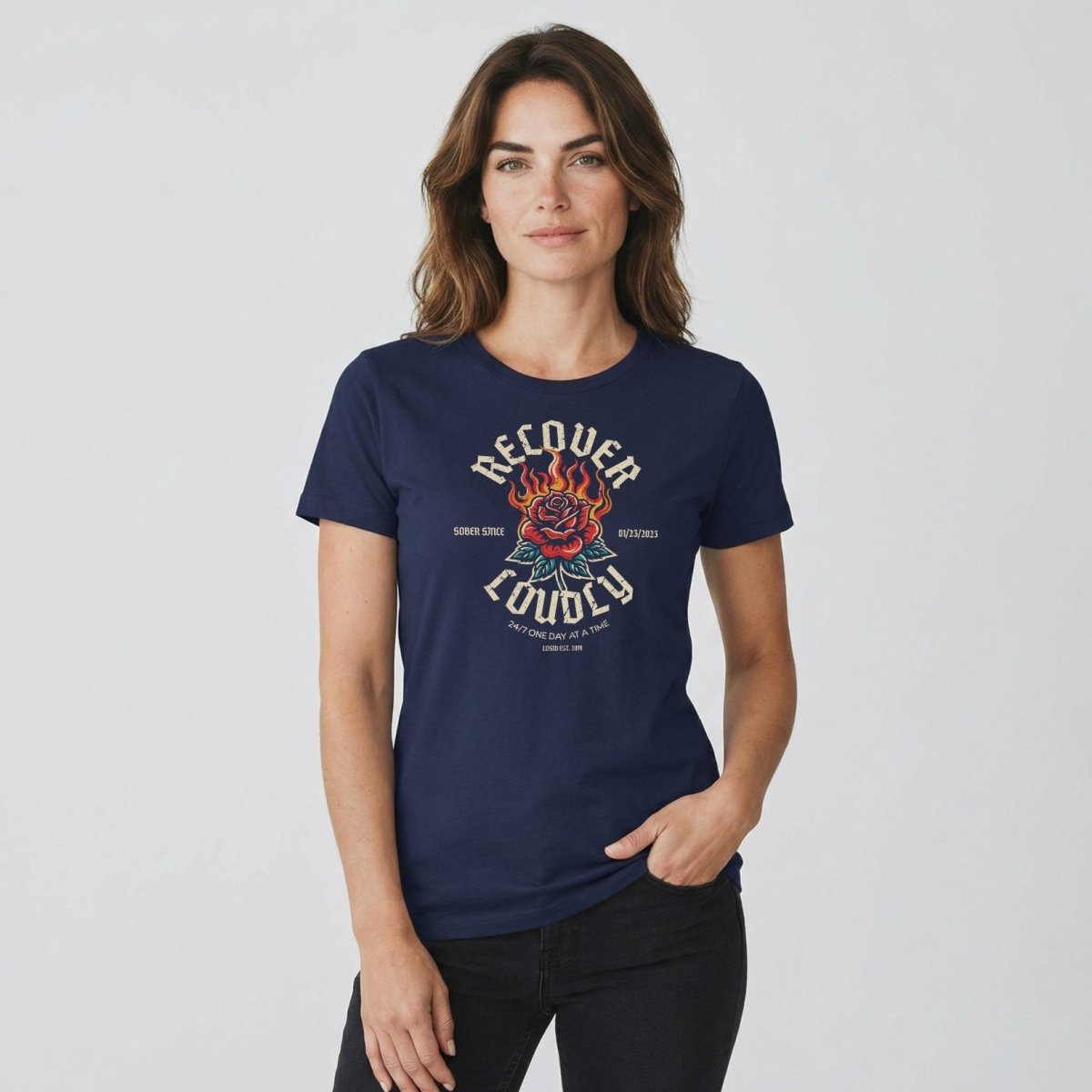 Recover Loudly Sober T Shirt with Custom Sobriety Date