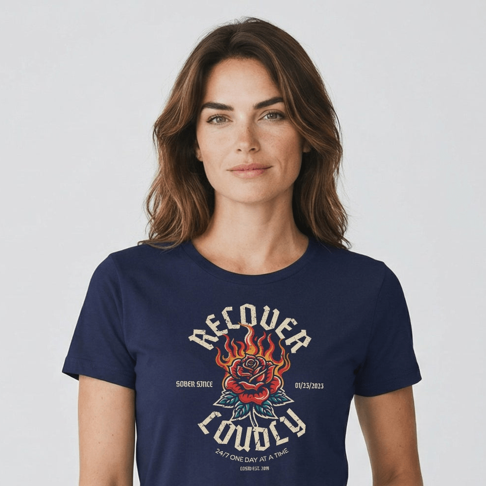 Recover Loudly Sober T Shirt with Custom Sobriety Date