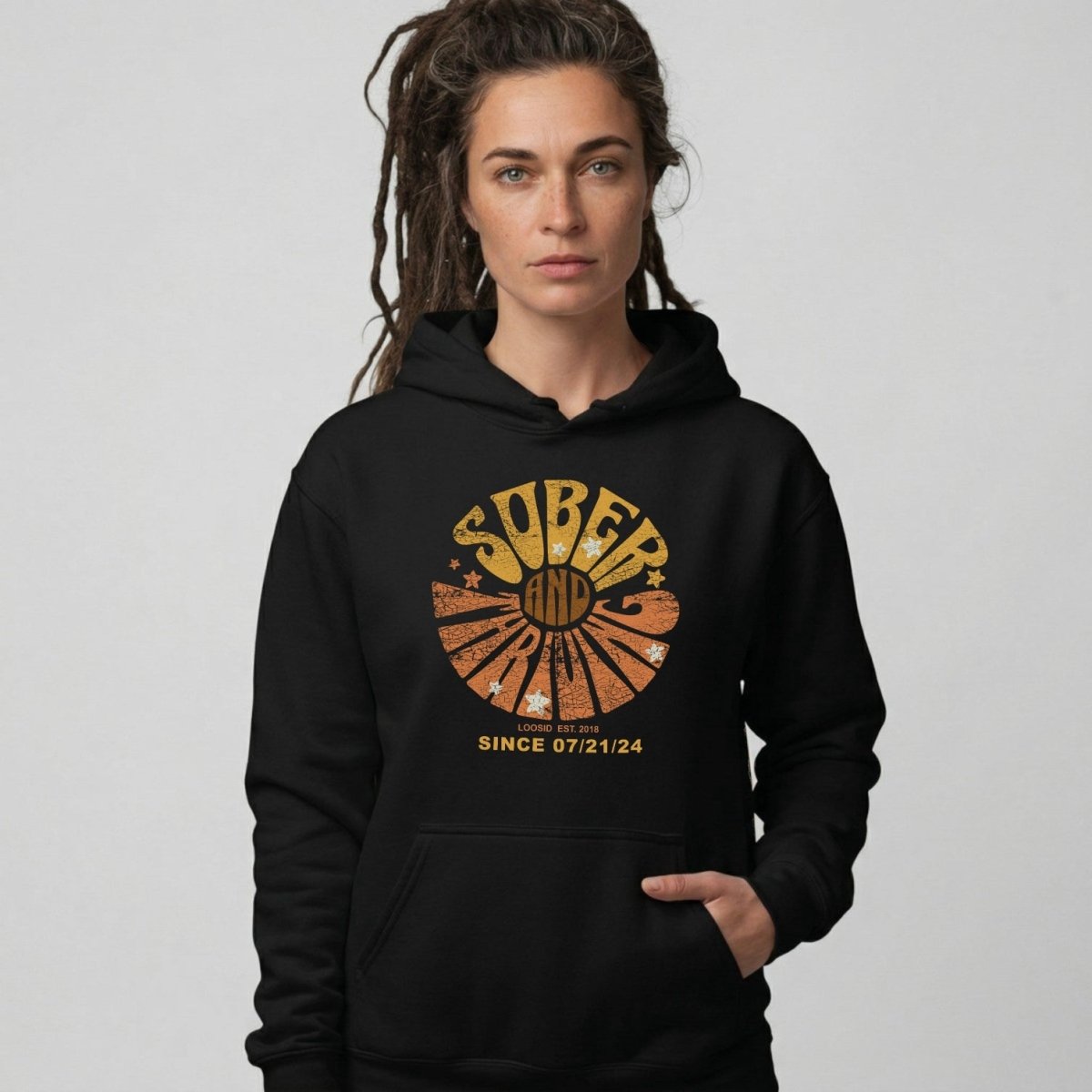 Sober & Thriving Recovery Hoodie fit detail (view 9)