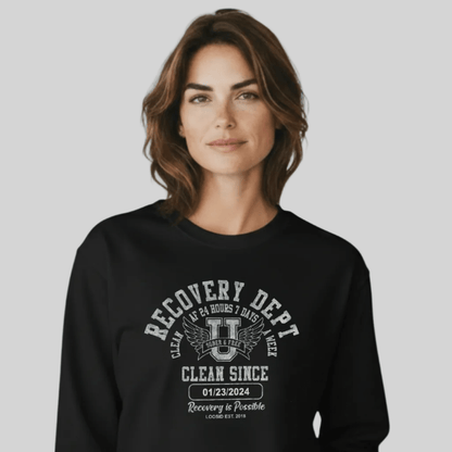 Recovery Dept 24/7 Long Sleeve T-shirt with Custom Recovery Date | Clean Shirt