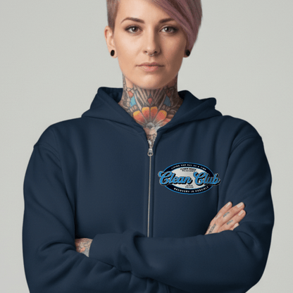 Clean Club Badge Left Chest Print Unisex Zip Recovery Hoodie product photo (view 20)