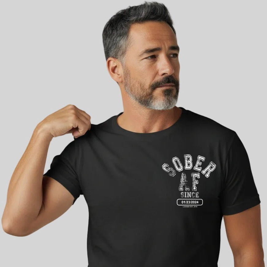 Men's Sober AF T-Shirt with Custom Sobriety Date