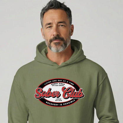 Sober Club Badge Unisex Hoodie with Custom Sobriety Date