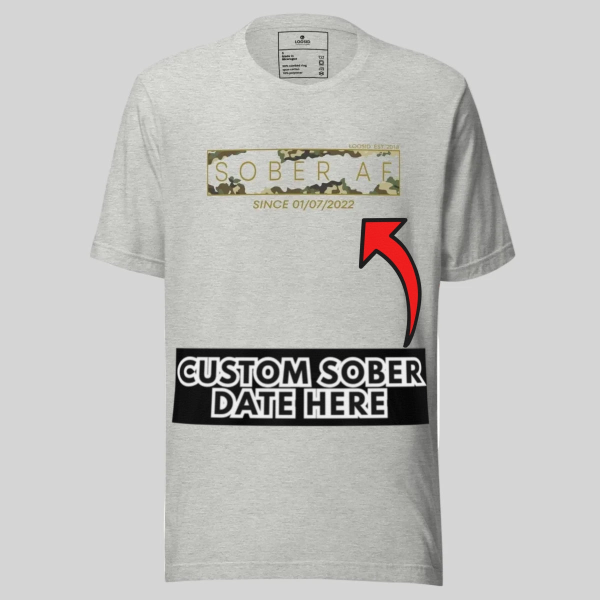 Sober T Shirt | Men’s Sober AF Camo Tee with Personalized Date