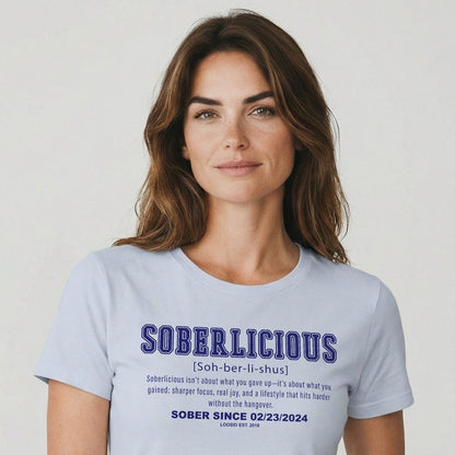 Soberlicious Definition w Custom Sobriety Date Sober T Shirt packaging detail (view 18)