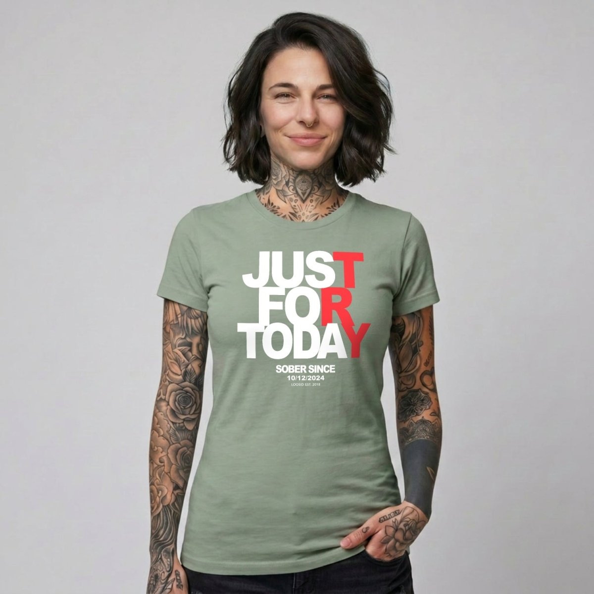 Just Try For Today Sober T Shirt with Custom Sobriety Date