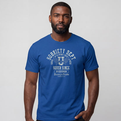 Sobriety Dept Men's T-Shirt with Custom Sobriety Date
