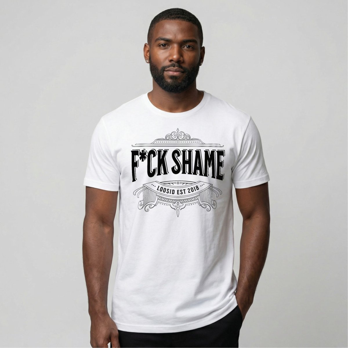 F*ck Shame Sober T Shirt flat lay styled image (view 13)