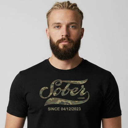 Sober T Shirt | Sober Since Camo Tee with Personalized Date