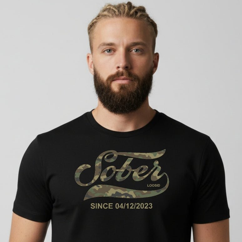 Sober T Shirt | Sober Since Camo Tee with Personalized Date