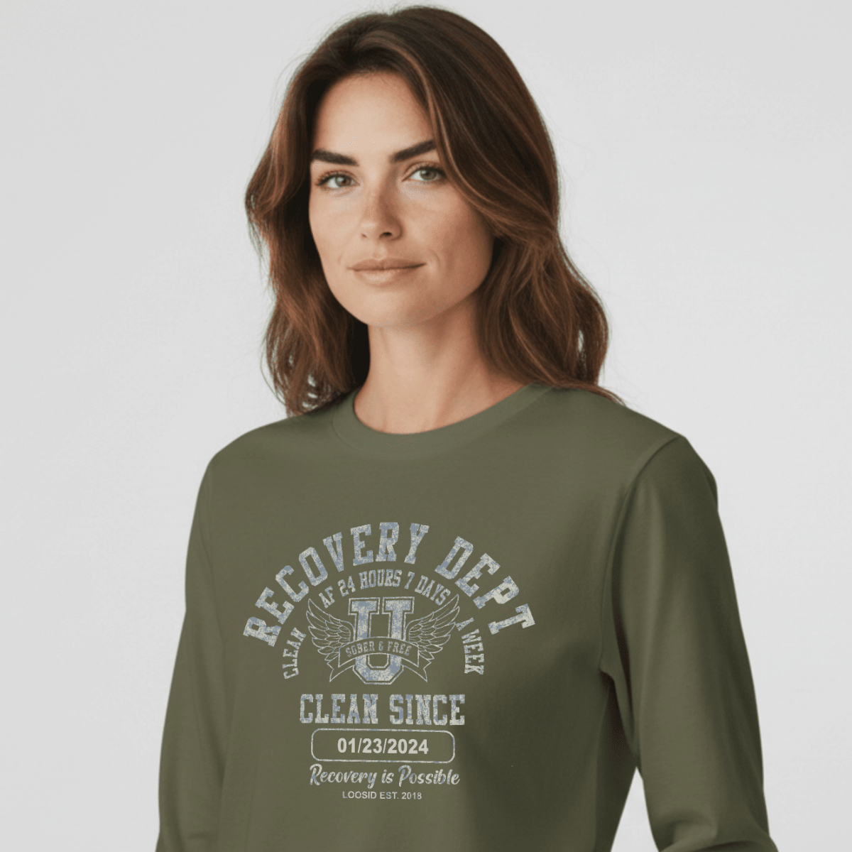 Recovery Dept 24/7 Long Sleeve T-shirt with Custom Recovery Date | Clean Shirt