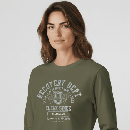 Recovery Dept 24/7 Long Sleeve T-shirt with Custom Recovery Date | Clean Shirt
